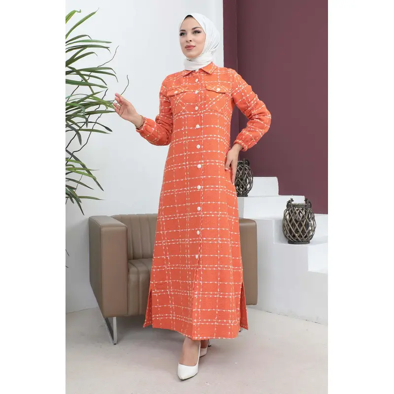 Buttoned Cashmere Coat Orange 19260