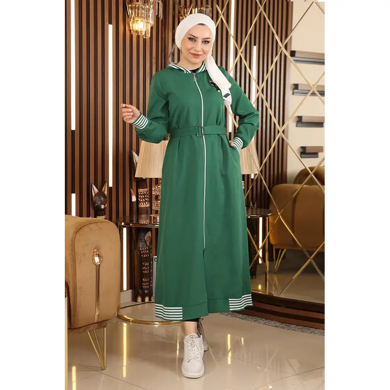 Zippered Hooded Abaya Emerald 19126