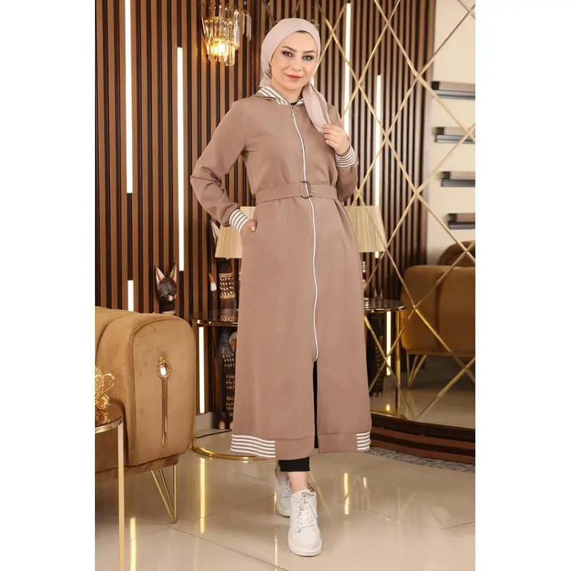 Zippered Hooded Abaya Mink 19126
