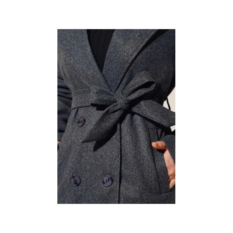 Double Breasted Collar Two Buttons Cashmere Coat Smoked