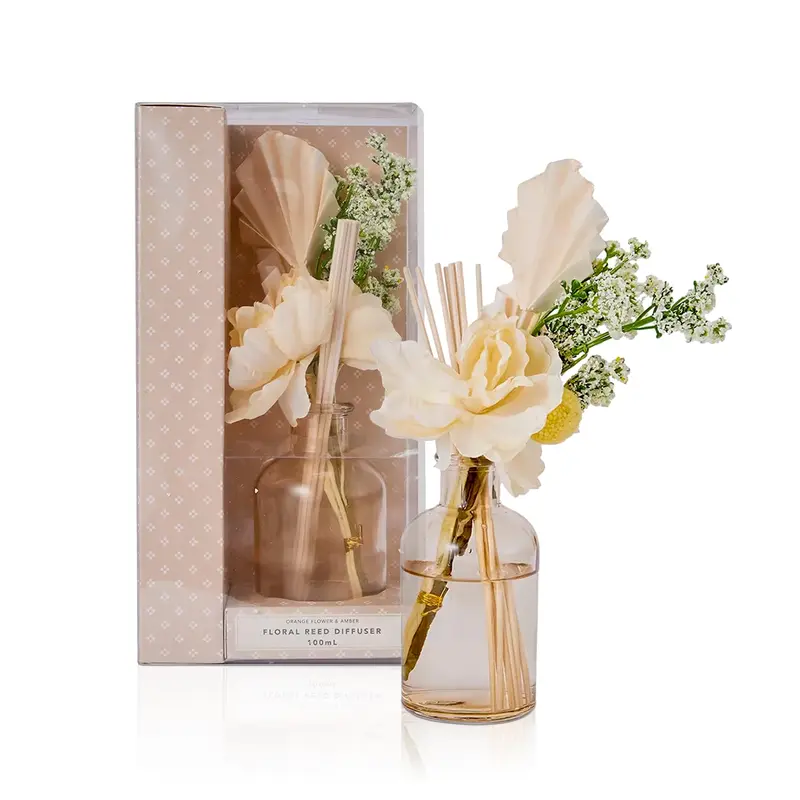 Anko Floral Fragrance Reed Diffuser Set | Home Decor Accessory with Orange & Amber Aroma for Office, Home & Gifting | Toxin-Free Room Freshener with Reed Sticks for Long-Lasting Scent | 100 ML