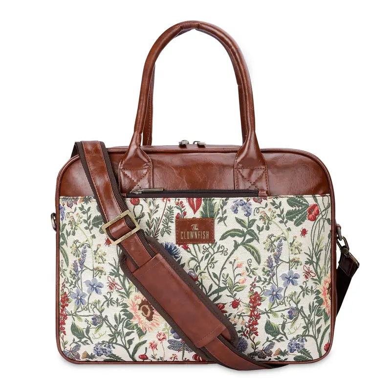 15.6 inch Laptop Messenger Bag - Stylish Floral Design | Adjustable Strap | 13.7L | Flax