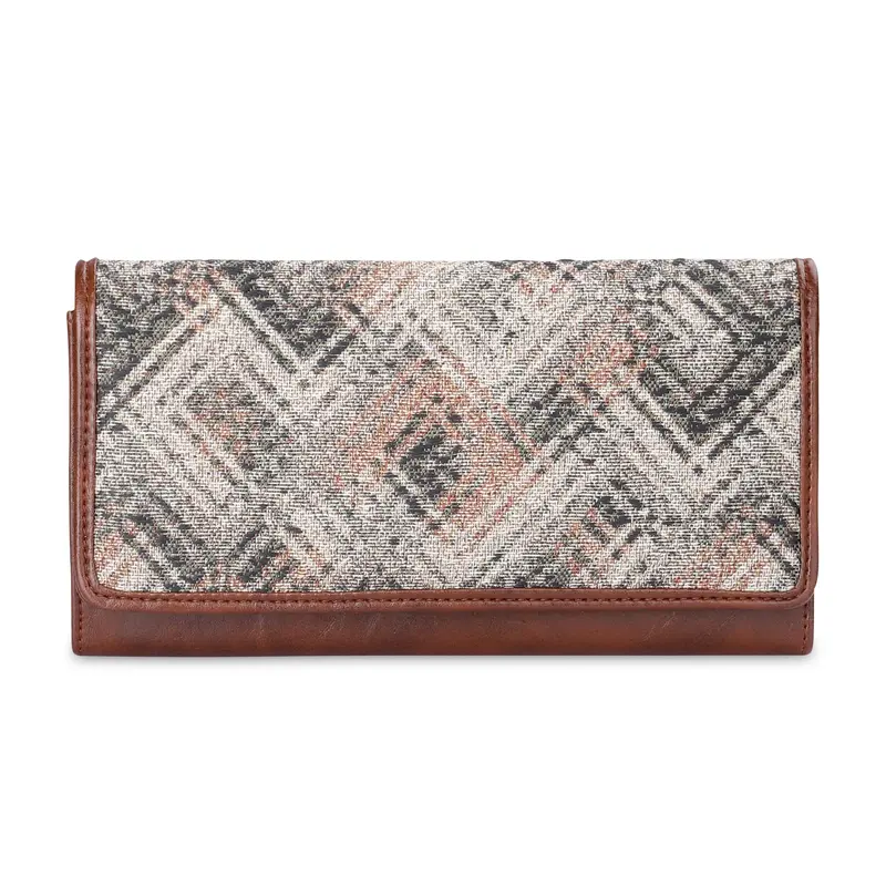 Womens Wallet with Tapestry Fabric & Faux Leather | Slim Design | White Checks