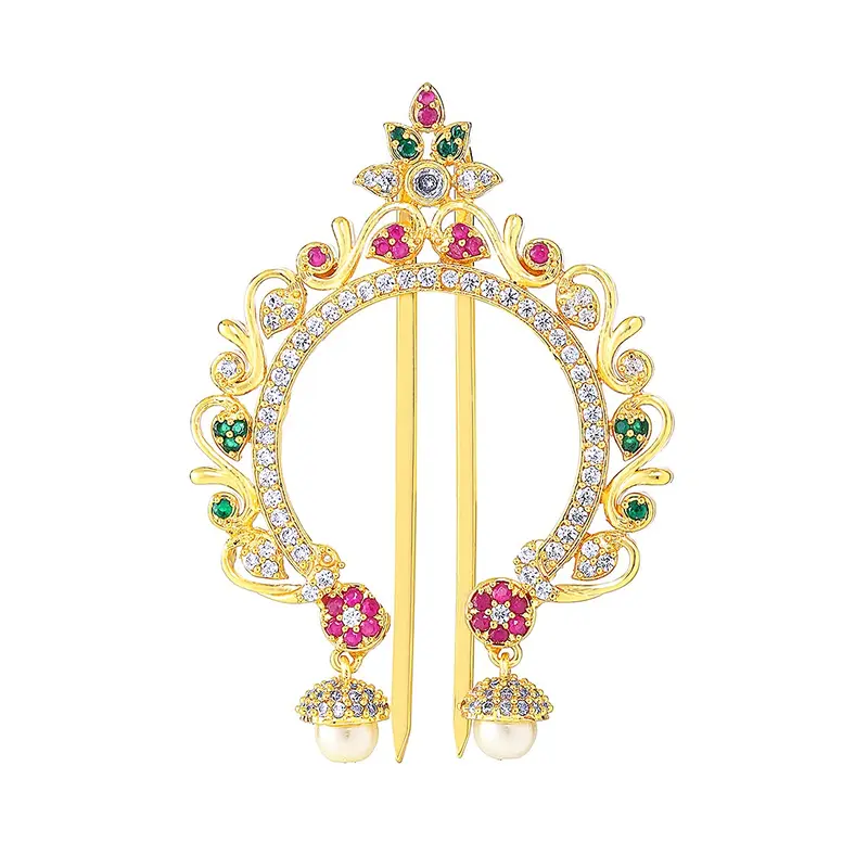 1 Count MultiColor Juda Pin: Flower Hair Accessory for Bridal | Gold Plated