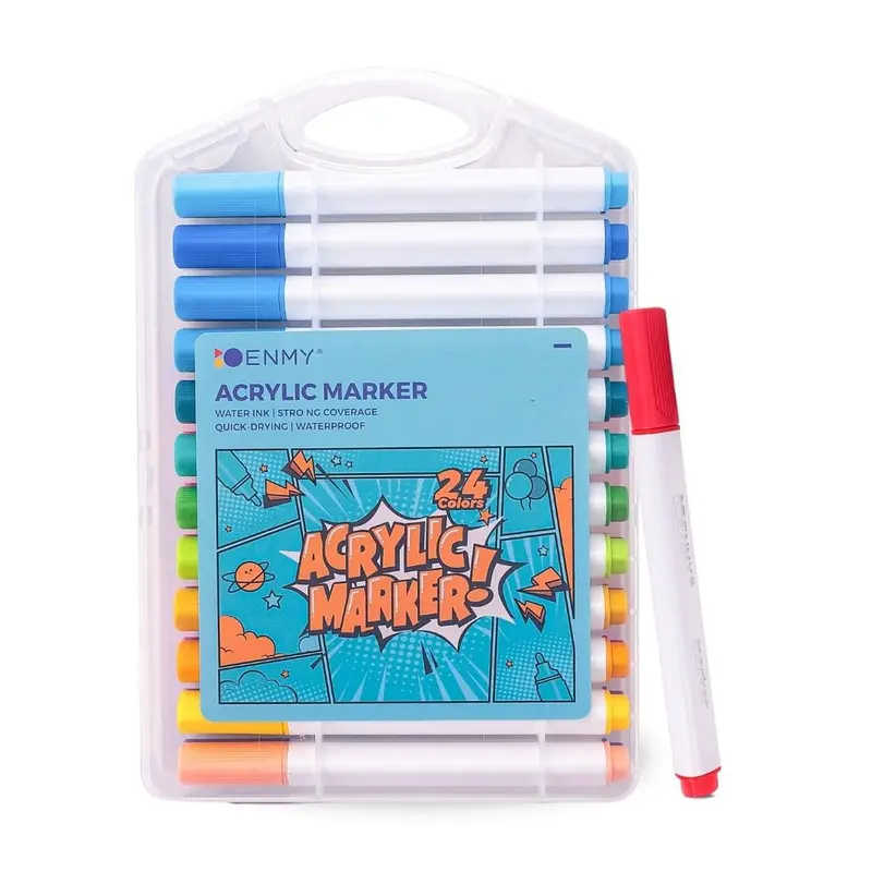 24 PC Acrylic Markers Combo: Vibrant Painting Pens for Crafts | Non-Toxic | Includes Case | Multicolor