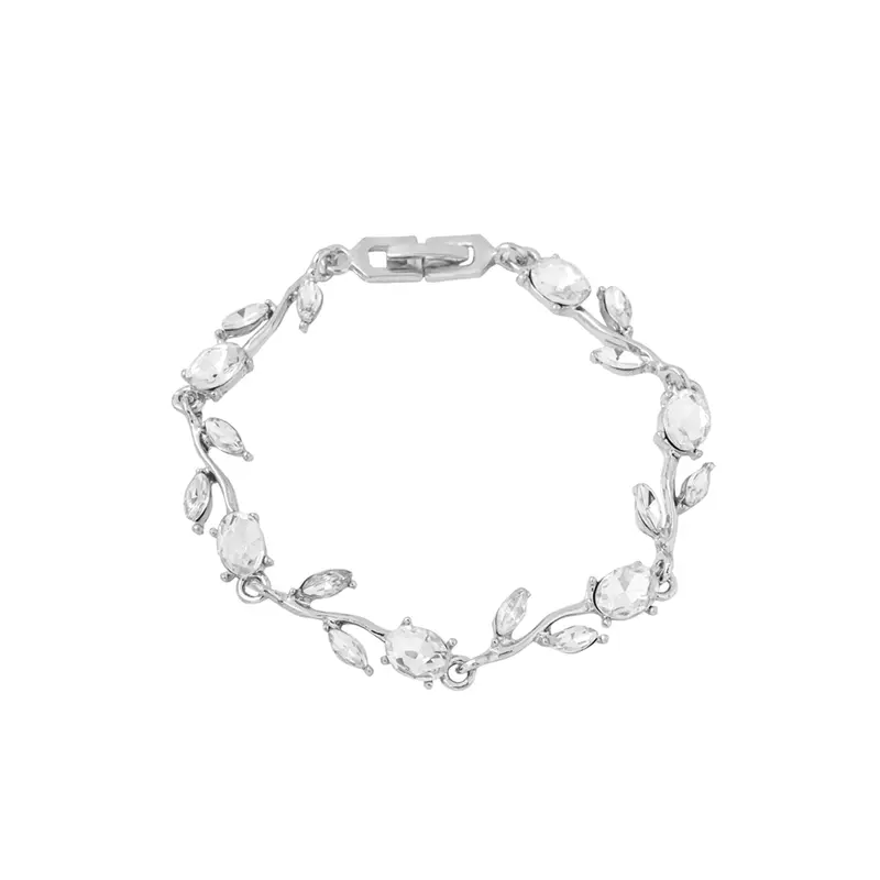Yellow Chimes Women Crystal Bracelets | Rose Leaf Shaped Silver Toned Bracelets For Women | White CZ Crystals Bracelet For Woman | Birthday Gift for Girls & Women Anniversary Gift for Wife