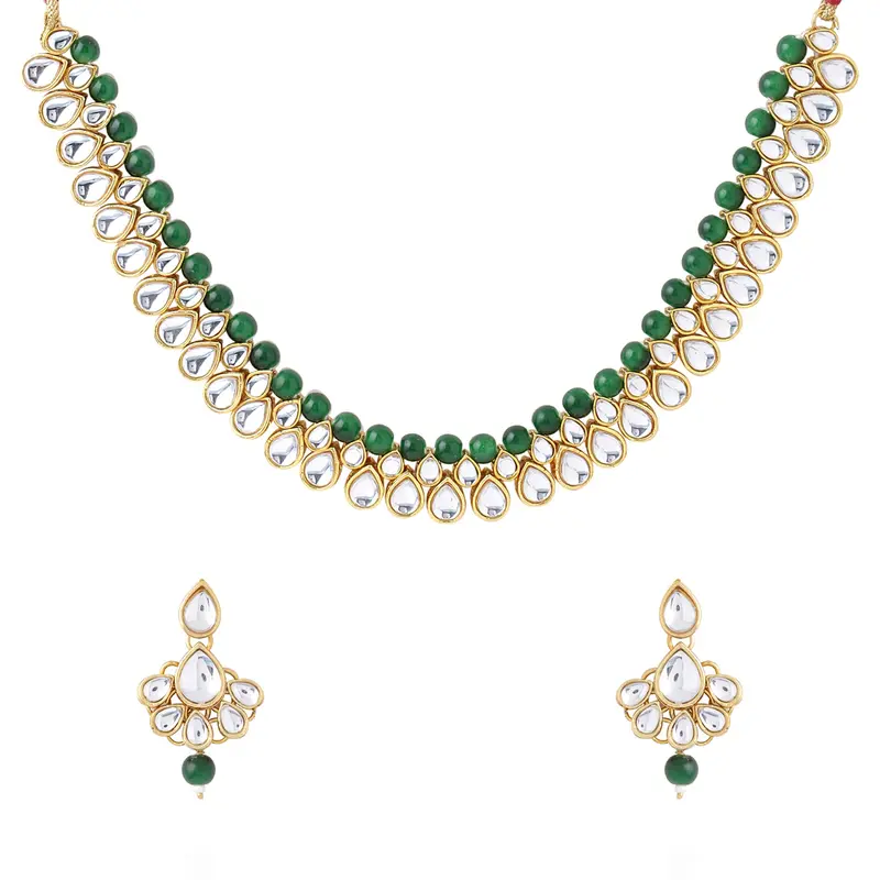 Bridal Jewellery Set for Women & Girls | Gold Plated Choker Necklace, Earrings | Adjustable Size | Wedding