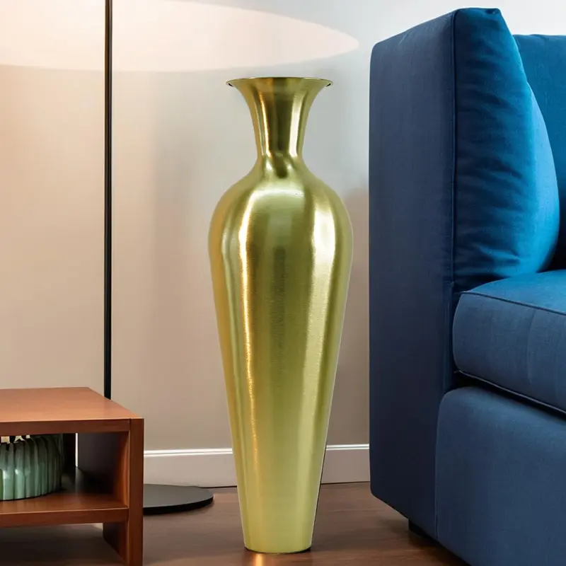 Ekhasa Tall Big Metallic Flower Vase for Home Decor | Long Flower Vase Gift for Weddings, Housewarmings, Gatherings | Large Decorative Sofa Side Metal Vase for Living Room, Office, Bed Corner (Gold)
