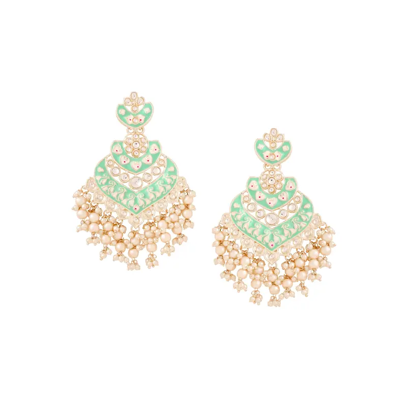 Gold Plated Long Chandbali Earrings - Lightweight, Stylish Ethnic | 1 Pair | Golden