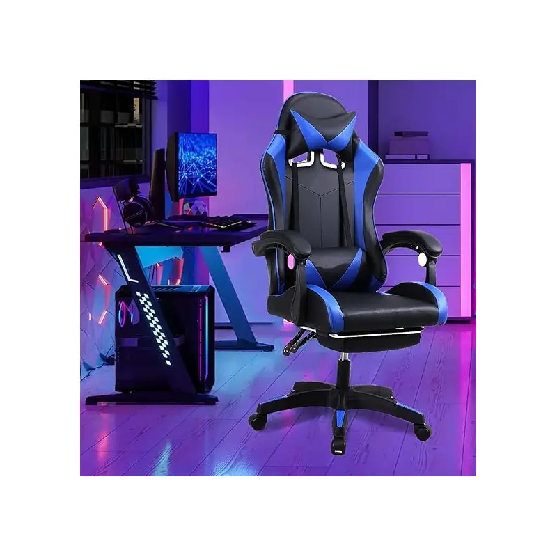 SAVYA HOME Snipe Gaming Chair - Adjustable Headrest & Footrest | Lumbar Support | 120kg Capacity | Blue