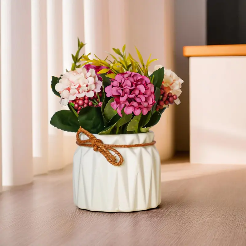 Combo: Ekhasa Chrysanthemum Flower Ceramic Vase with Artificial Flowers | Small Rose Pots | Multicolour