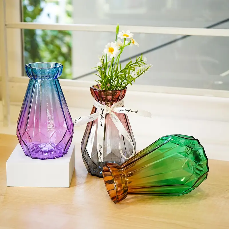 Ekhasa Glass Vase Flower Pot for Home Decoration | Center Table Decorative Items | Transparent Glass Vases for Flowers, Bookshelf, Dinner Table, Office Desk & Premium Gift (Set of 3)