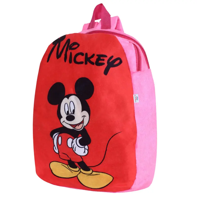Kuber Industries Disney Mickey Plush Backpack | 2 Compartment | 36 cm | Red & Pink