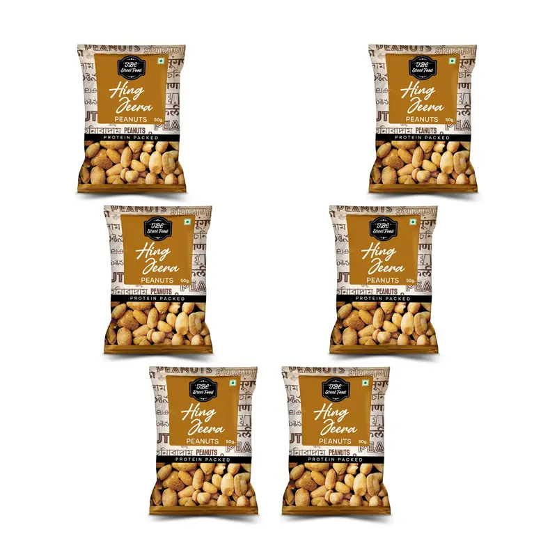 The Butternut Co. Hing Jeera Roasted Peanuts, High Protein Healthy & Tasty Namkeen Snacks, Classic and Nutritious Crunchy Moongphali Dana - 50g (Pack of 6)