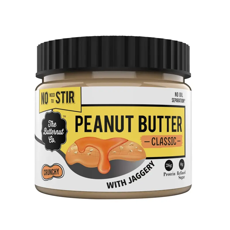 The Butternut Co. No stir Peanut Butter Classic (With Jaggery) Crunchy, 340 gm (No Added Sugar, Vegan, High Protein, Keto)