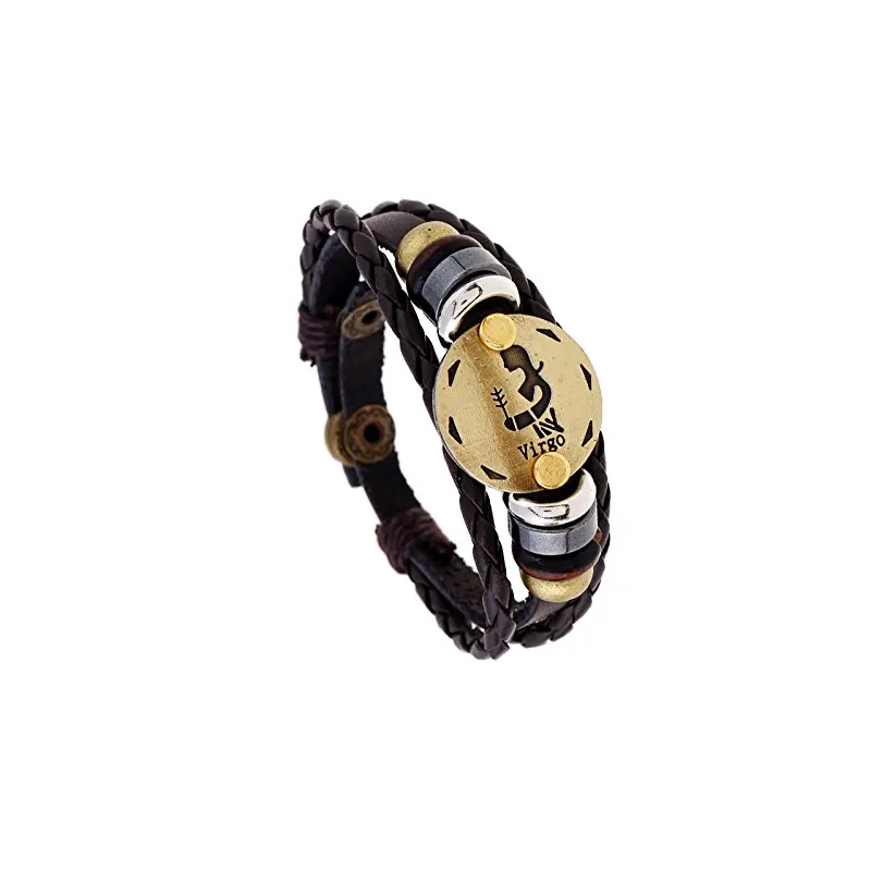 Yellow Chimes Zodiac Sign Constellation Handmade Brown Leather Bracelet For Men and Women/Unisex (Virgo)
