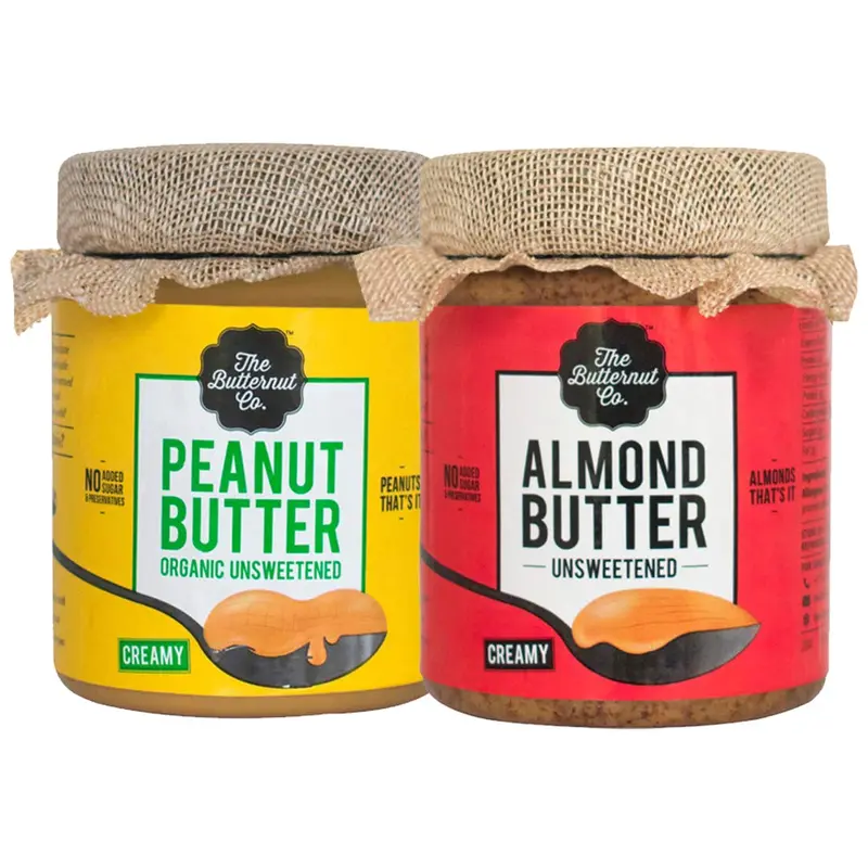 The Butternut Co. 200 gm Unsweetened Organic Peanut Butter & 200 gm Unsweetened Almond Butter - 400 gm Combo Value Pack