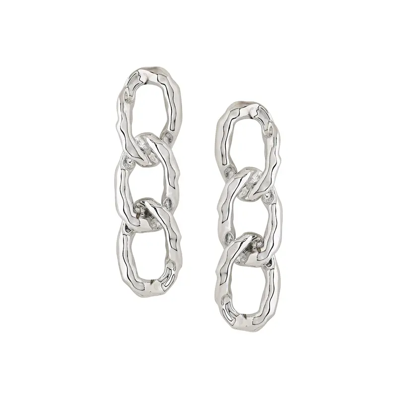 Yellow Chimes: Silver Toned Chain Drop Earrings | 2 Units | 9.5cm Length | For Women & Girls