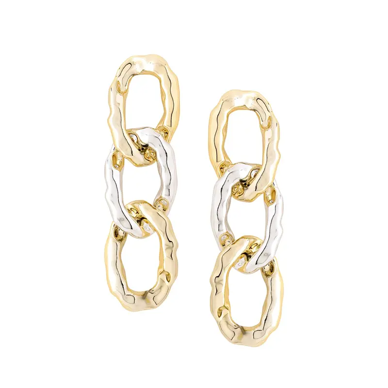 Yellow Chimes: Drop Earrings with Dual Toned Chain Design | 9.5cm | Silver