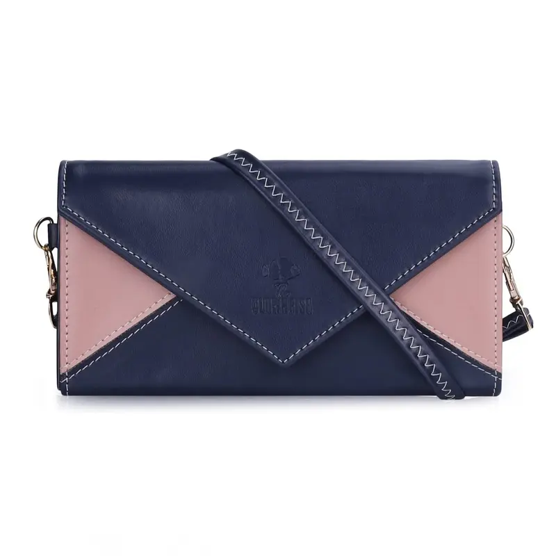 Asmi M: Ladies Wallet Purse Sling Bag with Shoulder Belt | Slim | Navy Blue