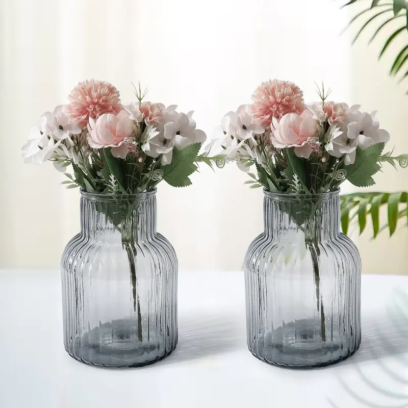UMAI Glass Vase Set (2 Pcs): Decorative Flower Vases | 20 cm | Grey