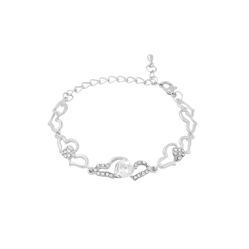 Yellow Chimes Women Crystal Bracelets | Heart Shaped Silver Toned Bracelets | White CZ Crystals Bracelet For Woman | Birthday Gift for Girls & Women Anniversary Gift for Wife