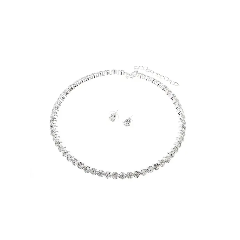 Yellow Chimes: Crystal Jewellery Set with Adjustable Choker Necklace | Earrings Included | 43cm | Silver