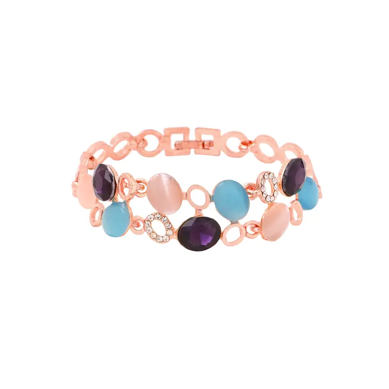 Yellow Chimes Women Crystal Bracelets | Rose Gold Plated Bracelets For Women | Multicolor CZ Crystals Bracelet For Woman | Birthday Gift for Girls & Women Anniversary Gift for Wife