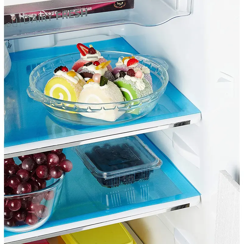 3 Pieces PVC Refrigerator Drawer Mats - Protects from Dirt & Scratches | 48x33cm | Blue