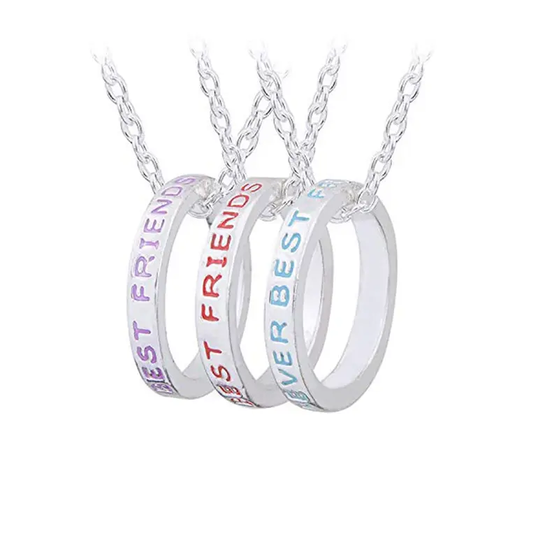 3 Pcs Best Friend Necklace Set - Rhodium Plated Circle Pendants | BFF Gift | Silver