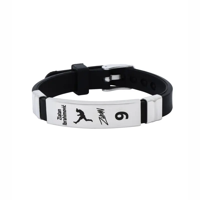 ZLATAN IBRAHIMOVIC Signature Bracelet - Silicone Wristband | Adjustable Fit | 22.5CM | Silver/Black