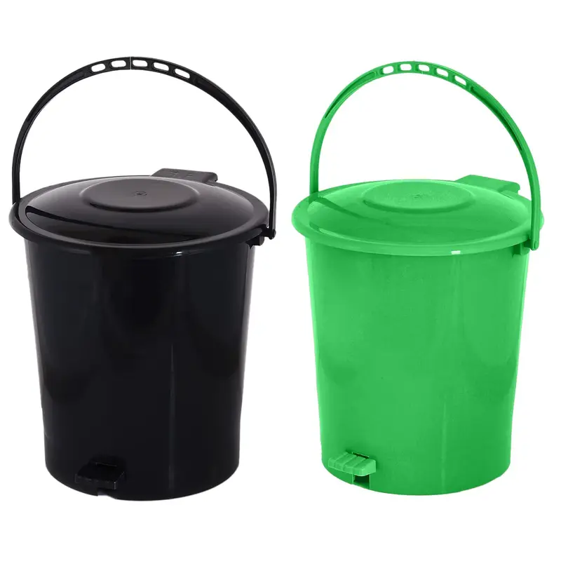 2 Pieces Plastic Dustbin - Durable & Lightweight | 10 Liters | Black & Green