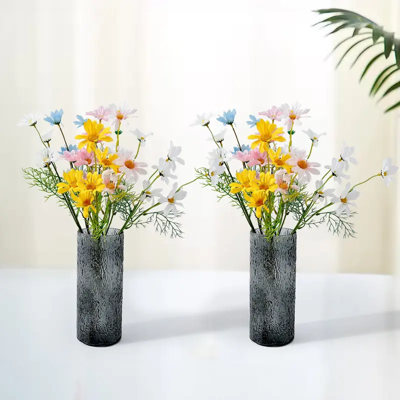 UMAI Glass Vase for Home Decor (2Pcs- 24cm) |Center Table Decorative Items| Flower Vases For Home Decor| Dining Table Decorative Items| Transparent Flower Vase For Living Room, Office, Bookshelf- Grey
