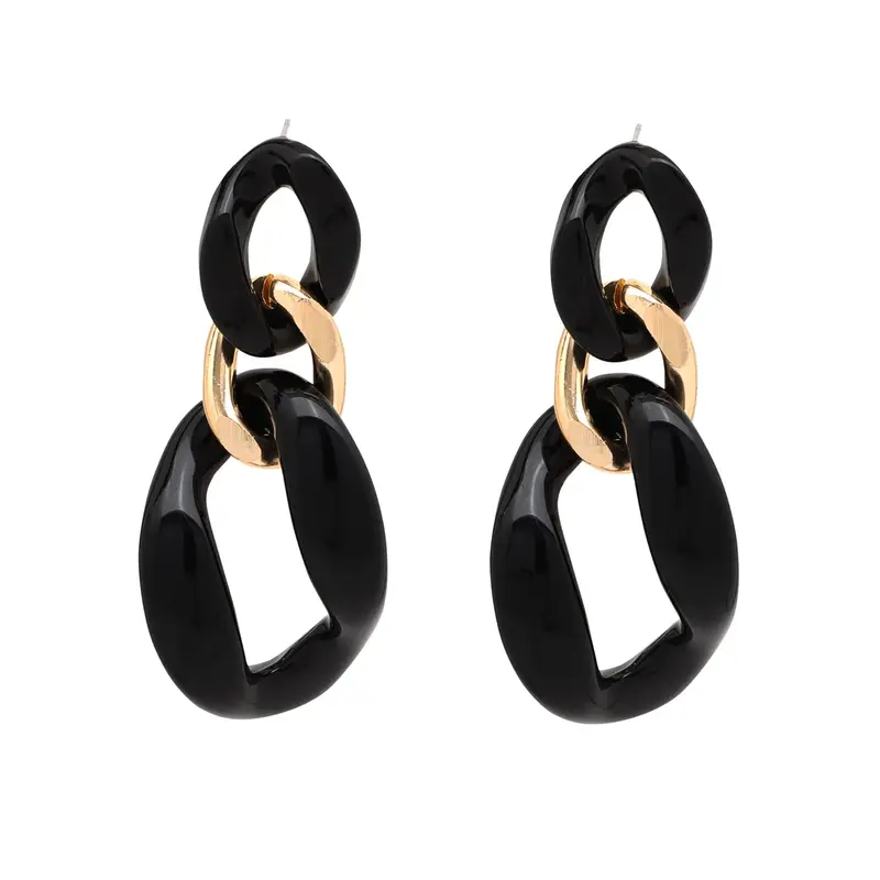 Yellow Chimes: Drop Earrings with Gold Toned Black Chain | 6.2cm x 3cm | Elegant Accessories