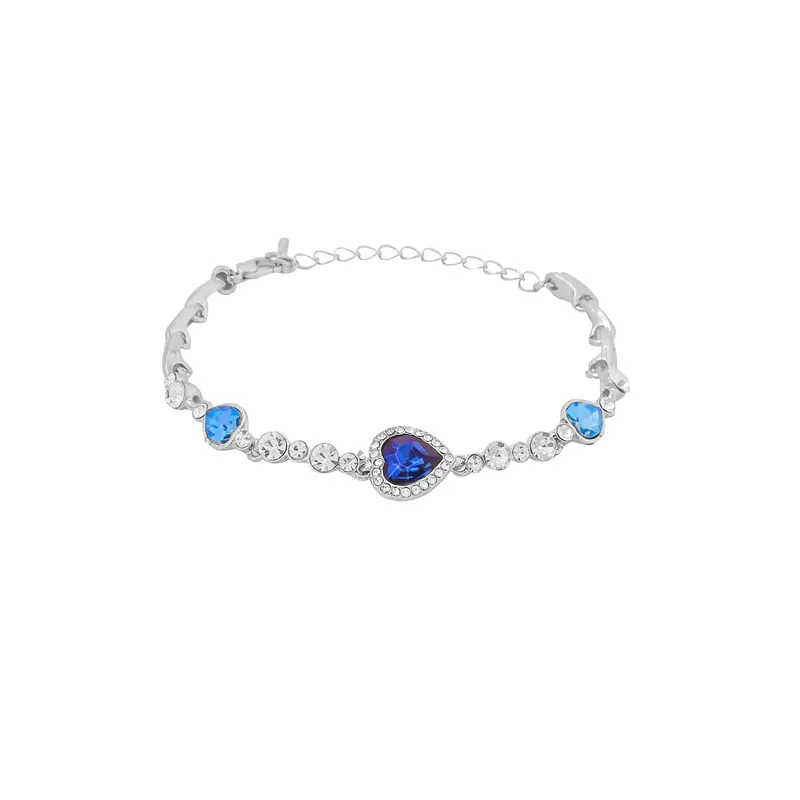 Yellow Chimes Women Crystal Bracelets | Heart Shaped Silver toned Bracelets | Blue CZ Crystals Bracelet For Woman | Birthday Gift for Girls & Women Anniversary Gift for Wife
