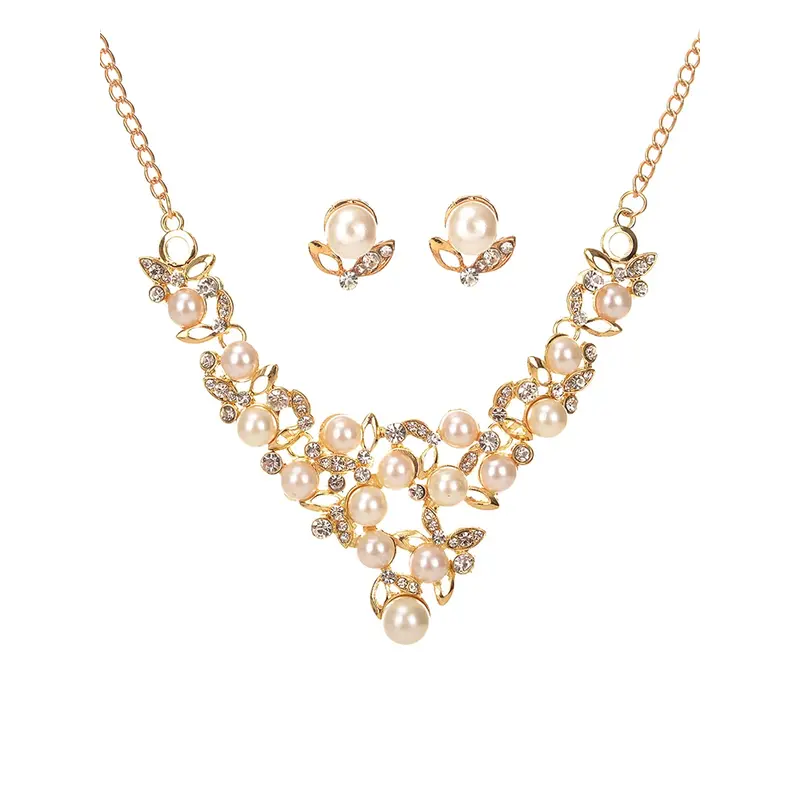 Yellow Chimes: Pearl Necklace Set | Gold Plated Choker & Earrings | 48cm | Contemporary Style