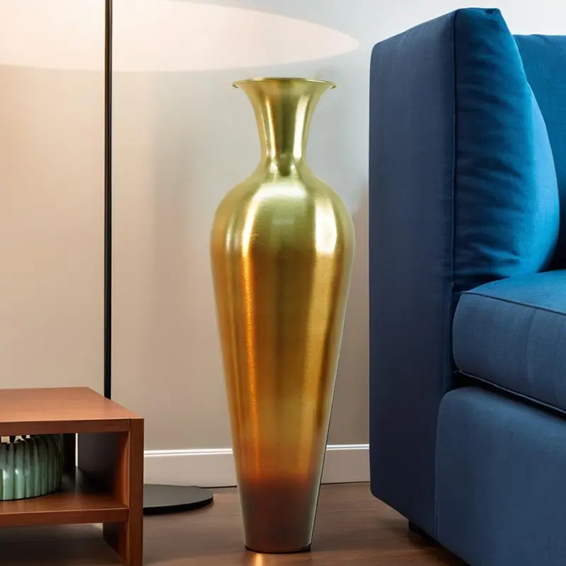 Ekhasa Tall Big Metallic Flower Vase for Home Decor | Abstract Long Flower Vase Gift for Weddings, Housewarming | Large Sofa Side Metal Vase for Living Room, Office, Bed Corner (Gold & Red)