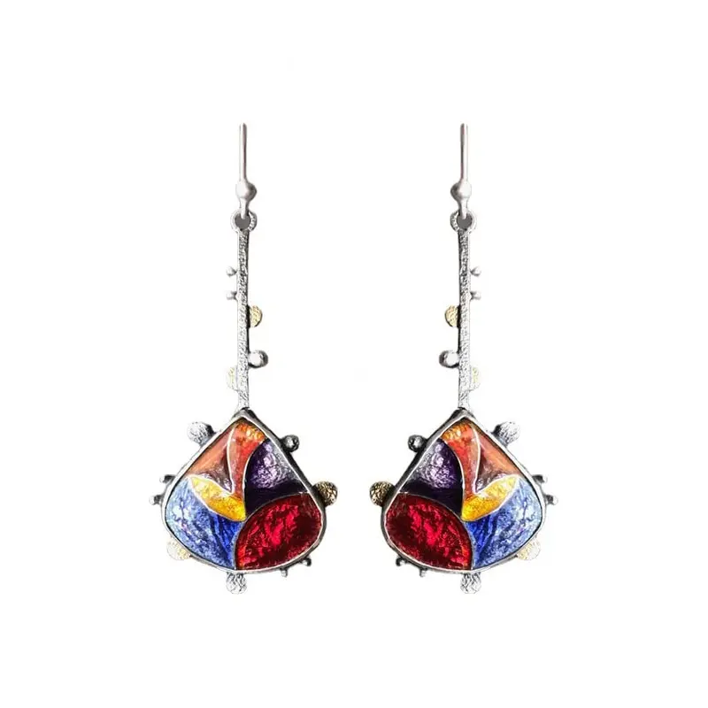 Yellow Chimes: Drop Earrings with Multicolor Enamel Print | 4.5cm x 1.5cm | Floral Design | For Women & Girls
