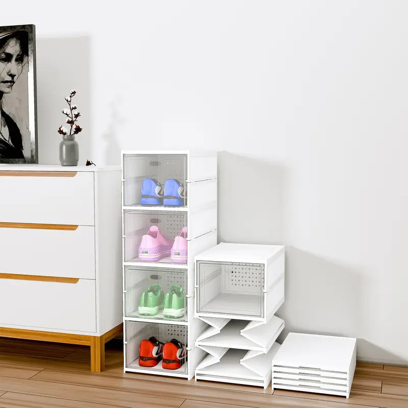 4-Layer White Shoe Rack: Foldable Storage Organizer | Multipurpose Cabinet