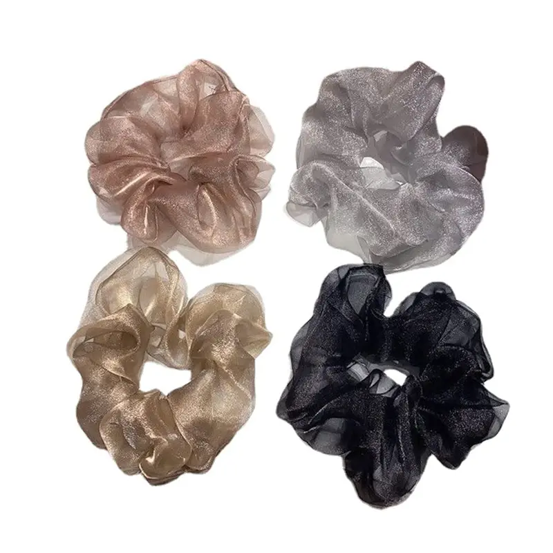 4 Pcs: Metallic Satin Scrunchies Set for Women | All Hair Types | Multicolor
