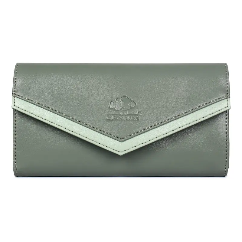 Lucia Olive Green Wallet: Women's Slim Faux Leather Clutch | 21x4x11 cm | Casual Style