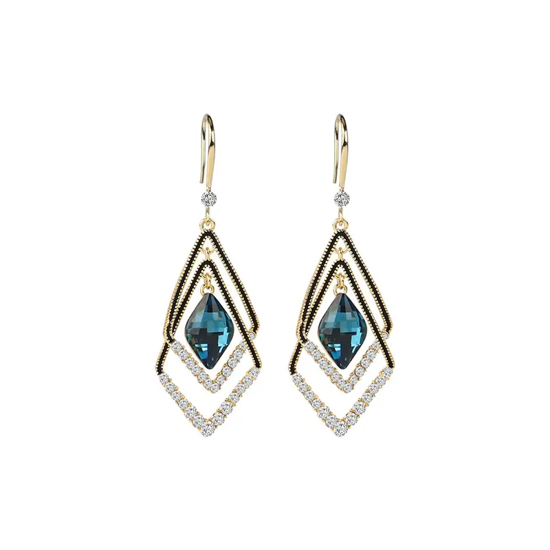 Yellow Chimes: Gold Plated Drop Earrings for Women | 5.8 cm | Floral Design | Blue