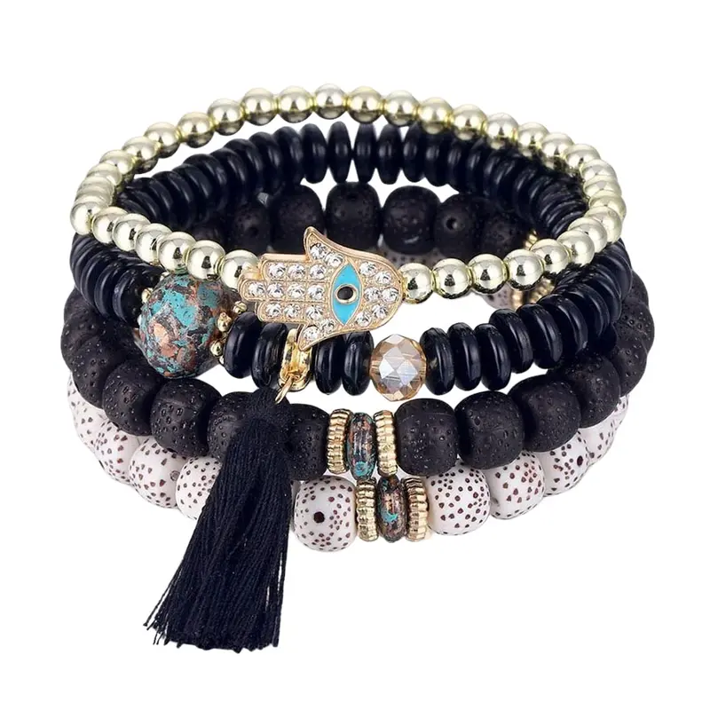 4 Pcs Black Beads Evil Eye Bracelet Set | Gift for Women & Girls