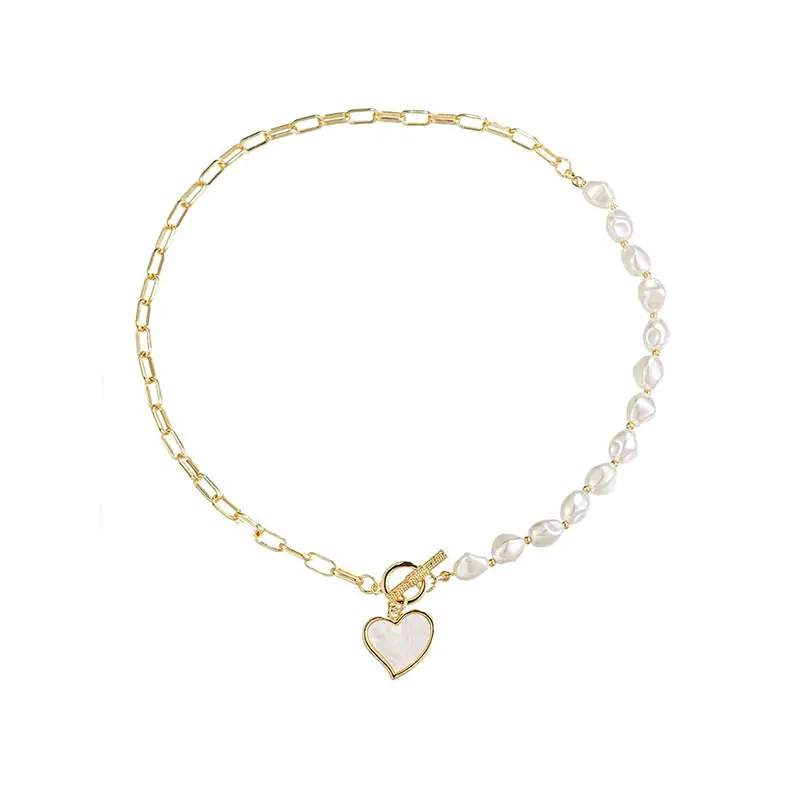 Yellow Chimes: Gold Plated Heart Charm Necklace for Women | 22cm | Pearl | Rose Gold