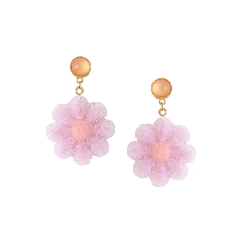 Yellow Chimes: Women Gold Toned Purple Floral Drop Earrings | 2.8 cm | Contemporary Design | Floral