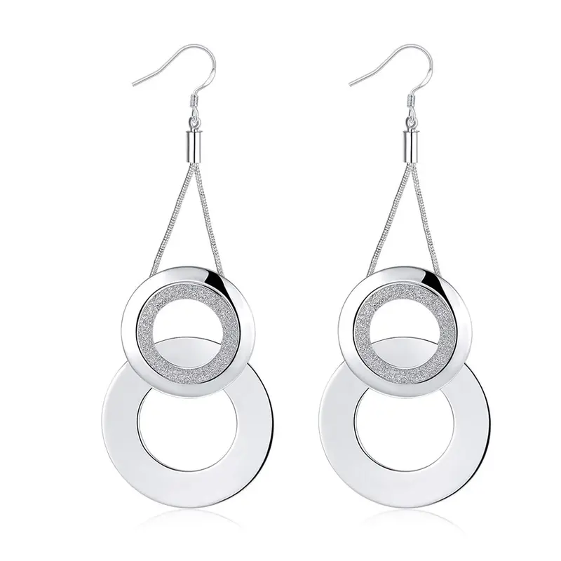 1 Pair: Dual Textured Alloy Chandelier Earrings | Silver | Stylish Party Wear