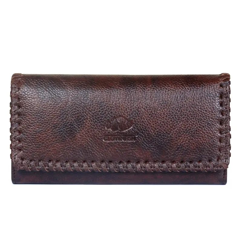 Alice Dark Brown Women's Wallet: Elegant Clutch with Embroidery | Slim Size