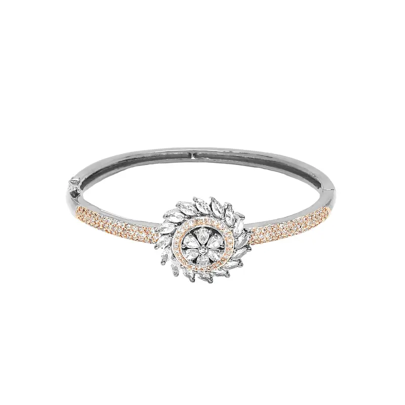 1 Unit: AD White American Diamond Bangle Bracelet for Women | 2.6 Inches | Rose Gold