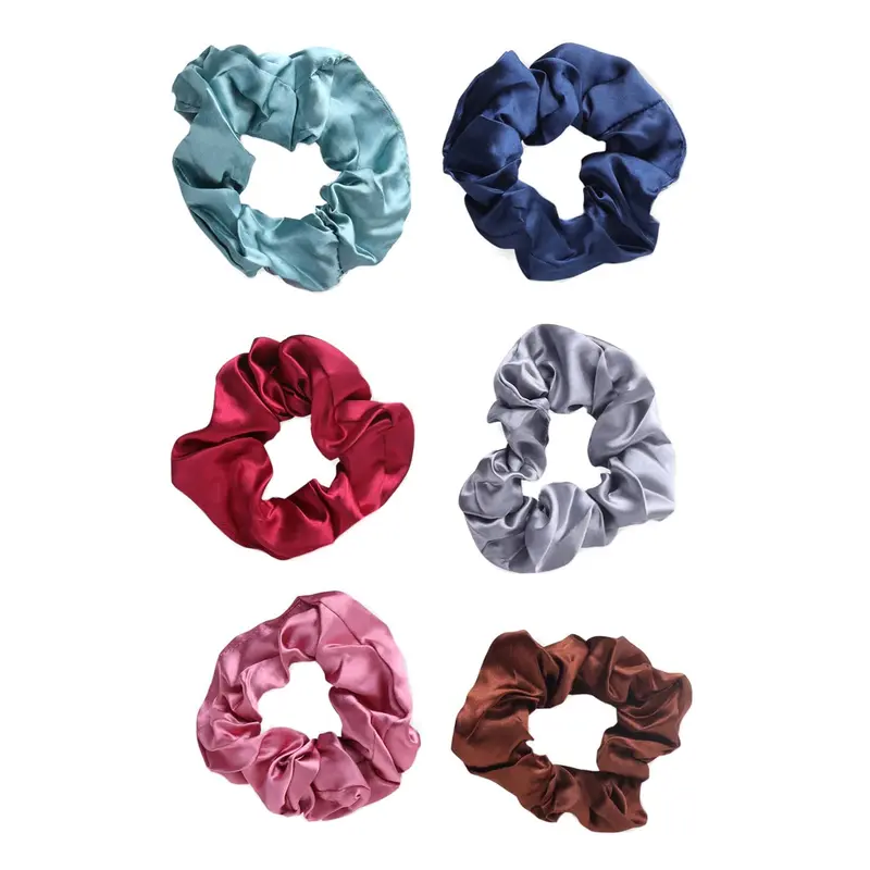 6 Pcs Multicolor Satin Scrunchies: Trendy Hair Ties for Women | Medium Size