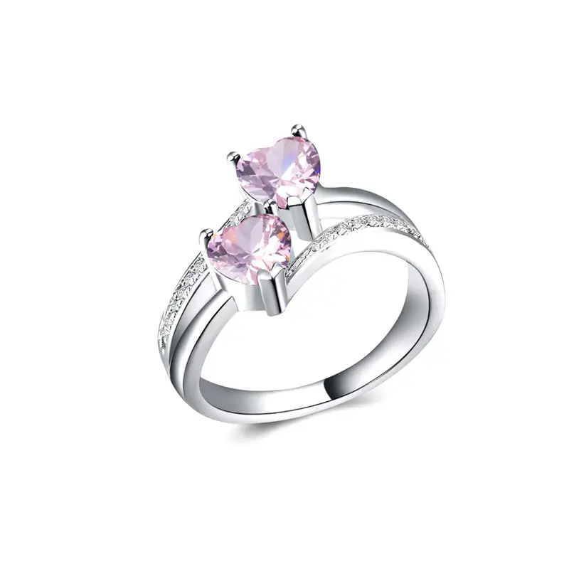 Yellow Chimes Women's Pink Heart Shaped Ring | Silver Tone | Size US 8